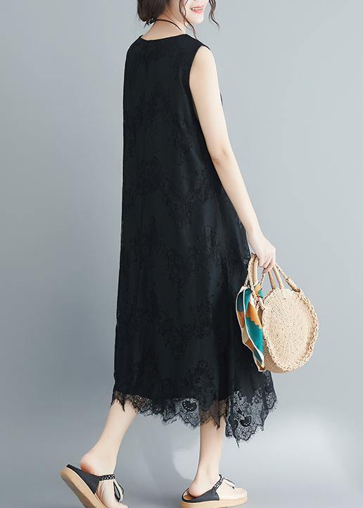 Women black laceclothes For Women o neck Kaftan summer sleeveless Dress - SooLinen
