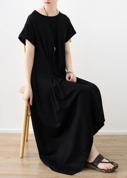Women black linen clothes For Women asymmetric hem long summer Dress - SooLinen