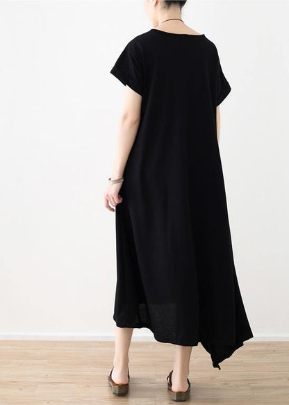 Women black linen clothes For Women asymmetric hem long summer Dress - SooLinen