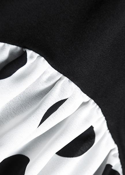 Women black patchwork cotton clothes bracelet sleeved Art summer Dresses - SooLinen