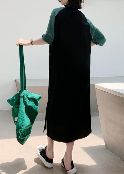 Women black patchwork cotton quilting clothes o neck A Line summer Dresses - SooLinen