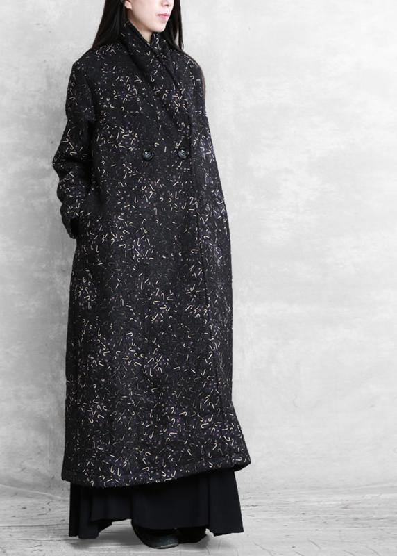 Women black print Plus Size clothes Inspiration pockets fall coat - SooLinen