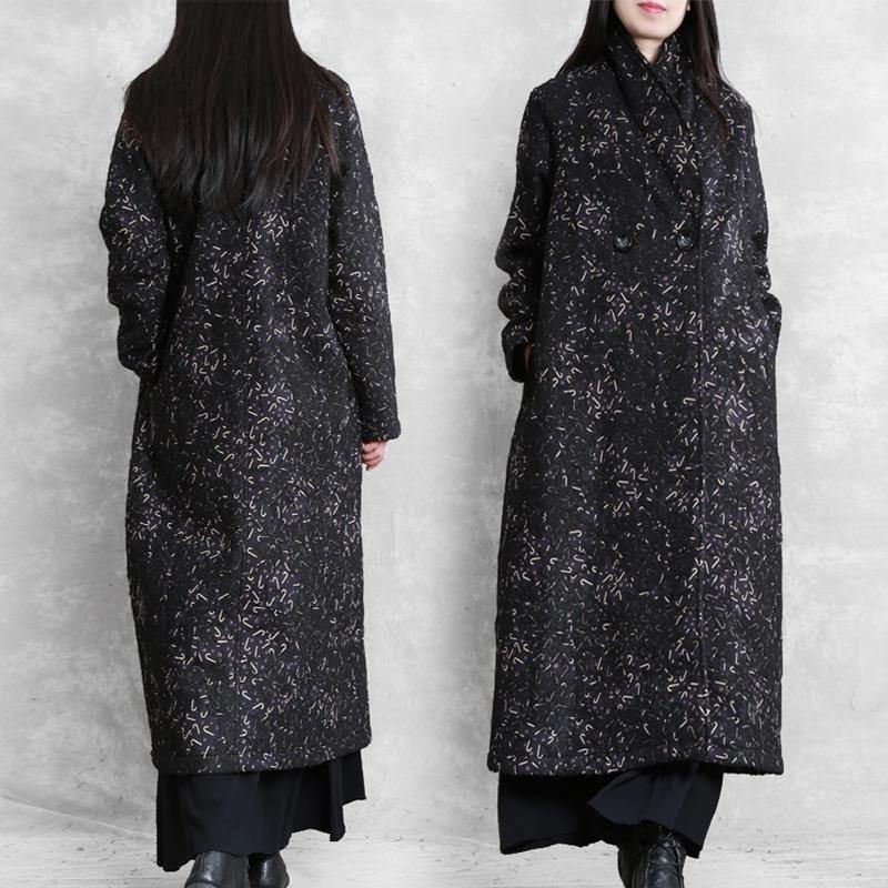 Women black print Plus Size clothes Inspiration pockets fall coat - SooLinen