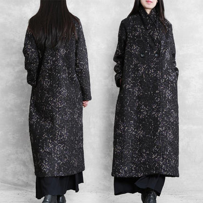 Women black print Plus Size clothes Inspiration pockets fall coat - SooLinen