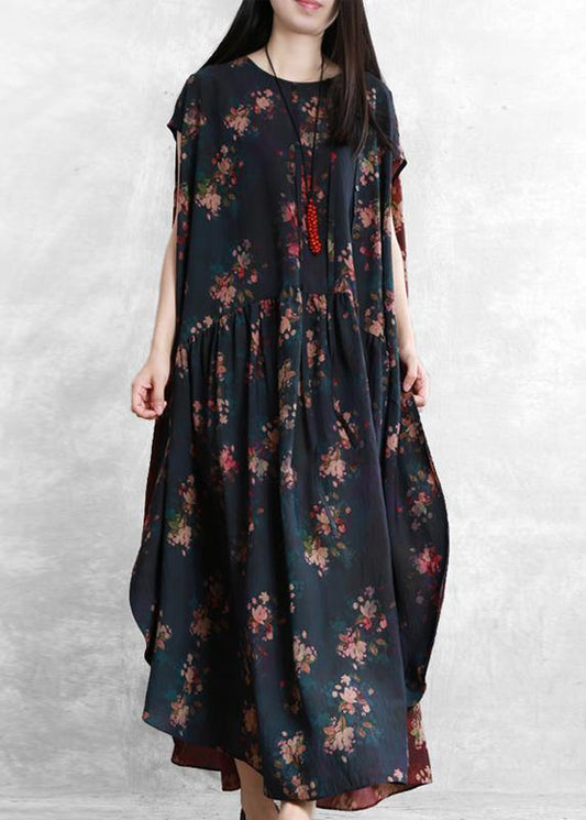 Women black print cotton tunic pattern o neck patchwork tunic top - SooLinen