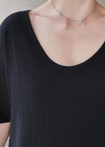 Women black quilting clothes o neck low high design Maxi Dresses - SooLinen