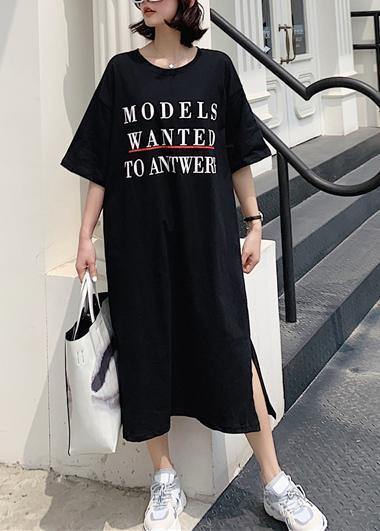 Women black side open cotton tunics for women back hollow out cotton robes summer Dress - SooLinen