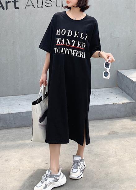 Women black side open cotton tunics for women back hollow out cotton robes summer Dress - SooLinen