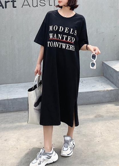 Women black side open cotton tunics for women back hollow out cotton robes summer Dress - SooLinen