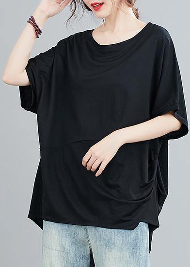 Women black top silhouette o neck Batwing Sleeve baggy shirts - SooLinen