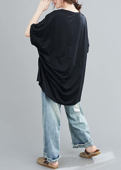 Women black top silhouette o neck Batwing Sleeve baggy shirts - SooLinen