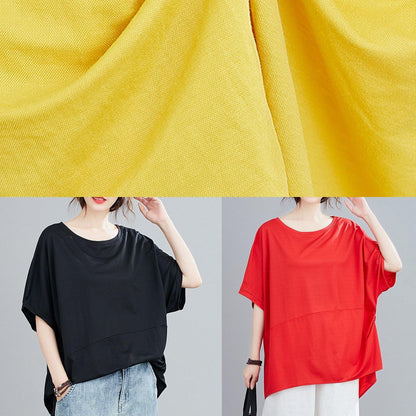 Women black top silhouette o neck Batwing Sleeve baggy shirts - SooLinen
