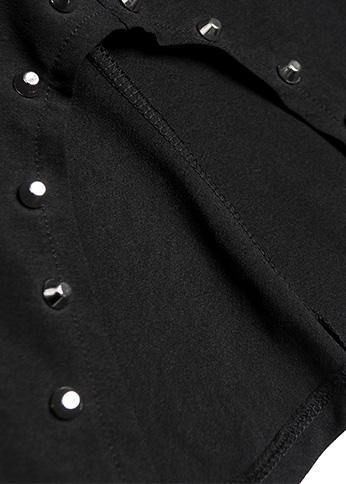 Women black v neck Cotton quilting clothes Rivet summer Dresses - SooLinen