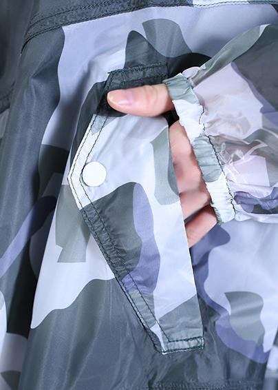 Women blackish green print fine coat pattern hooded zippered outwears - SooLinen