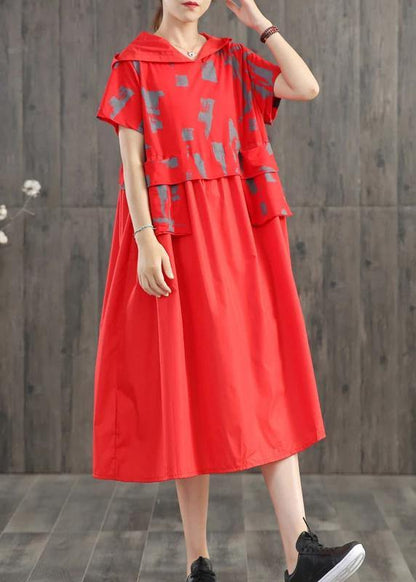 Women blended Long Shirts Plus Size Loose Casual Literary Graffiti Print Hooded Dress - SooLinen