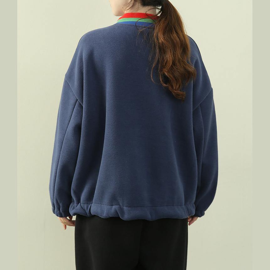 Women blue Shirts Inspiration high neck patchwork zippered shirt - SooLinen