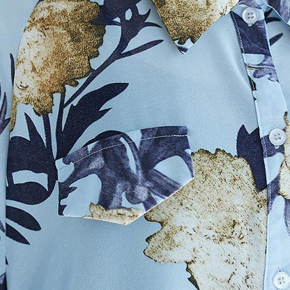 Frauen blau druckt chiffon kleidung Für Frauen feine Inspiration revers kragen tunika low high design shirt