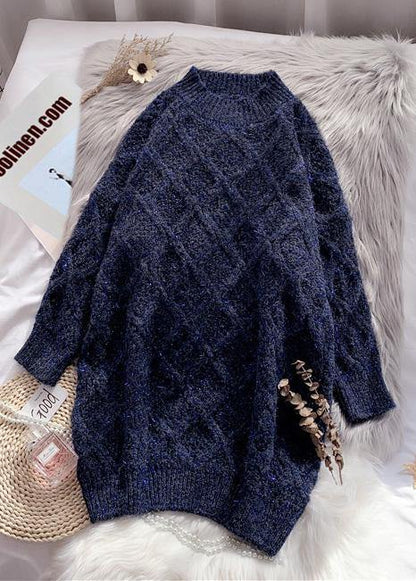 Women burgundy Sweater outfits plus size o neck thick Art  knitted tops - SooLinen