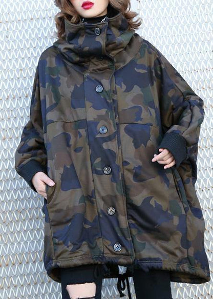 Women camouflage fine Coats Photography high neck Button Down fall coats - SooLinen