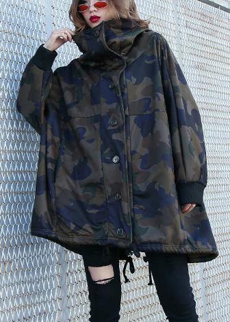Women camouflage fine Coats Photography high neck Button Down fall coats - SooLinen