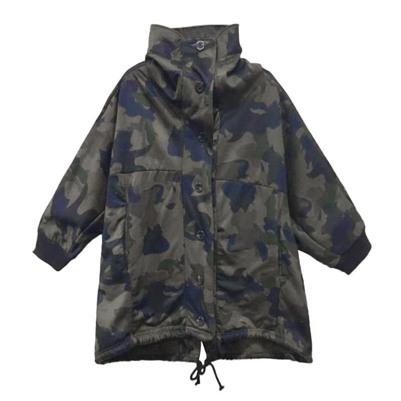 Women camouflage fine Coats Photography high neck Button Down fall coats - SooLinen