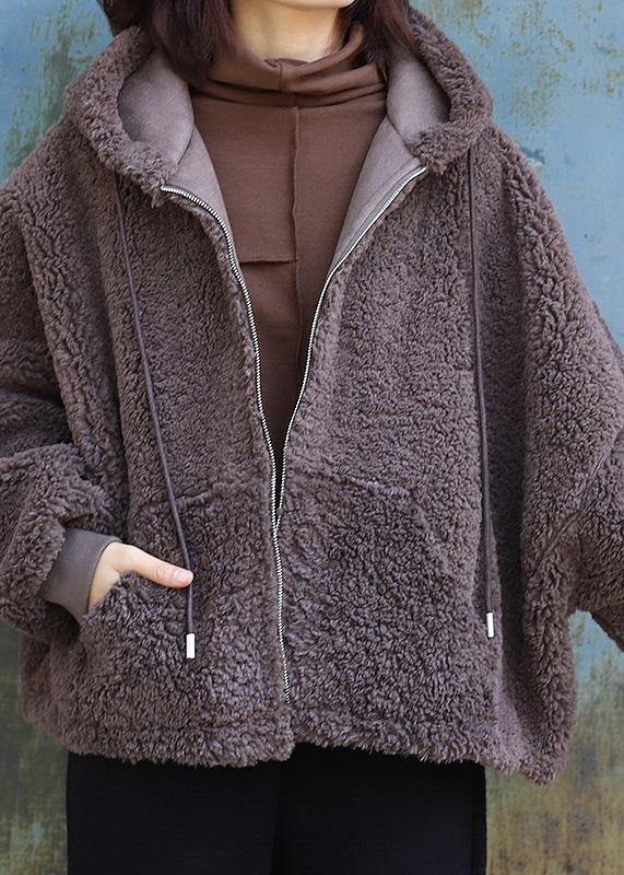 Women chocolate Fashion hooded coats women black Dresses outwears - SooLinen