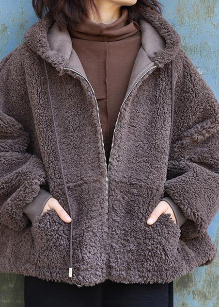 Women chocolate Fashion hooded coats women black Dresses outwears - SooLinen