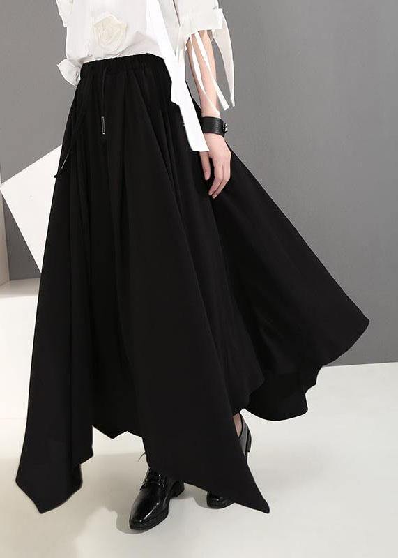 Women clothes Vintage Summer Draped Black Fashion Wide Leg Pants - SooLinen