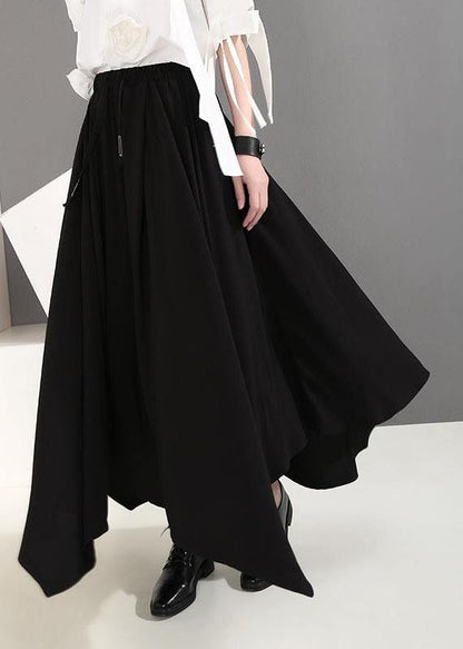 Women clothes Vintage Summer Draped Black Fashion Wide Leg Pants - SooLinen