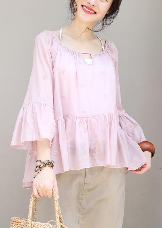Women cotton Long Shirts boutique Summer Pleated Hem Loose Casual Blouse - SooLinen