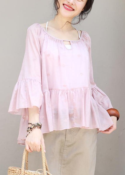 Women cotton Long Shirts boutique Summer Pleated Hem Loose Casual Blouse - SooLinen