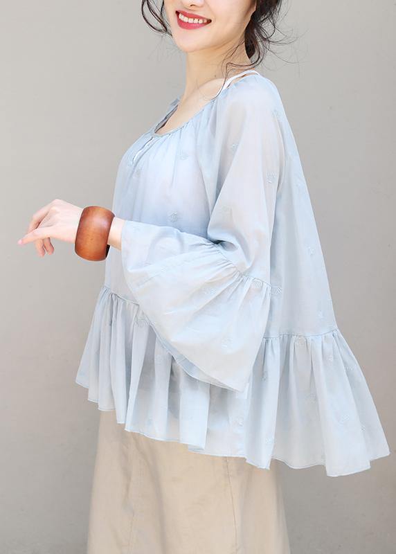 Women cotton Long Shirts boutique Summer Pleated Hem Loose Casual Blouse - SooLinen