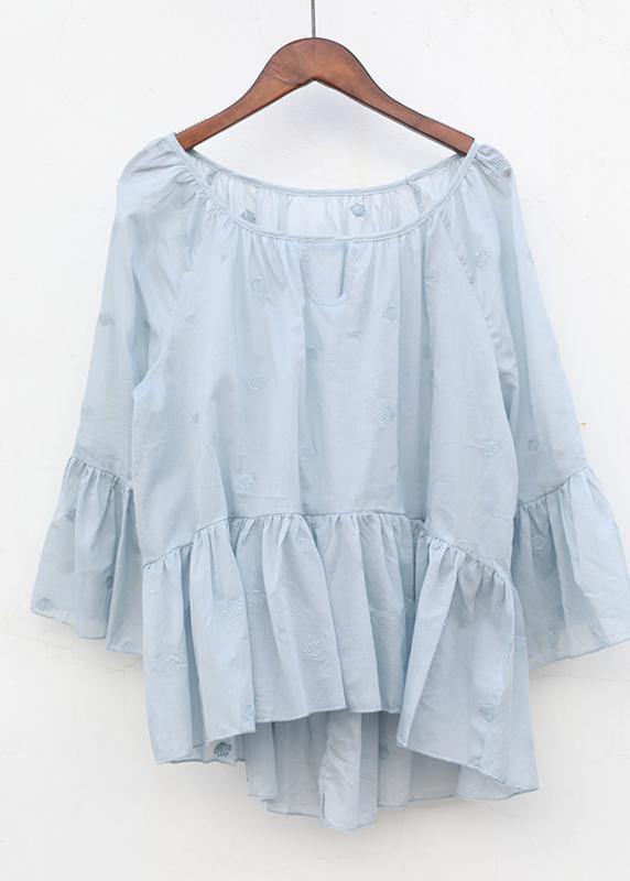 Women cotton Long Shirts boutique Summer Pleated Hem Loose Casual Blouse - SooLinen