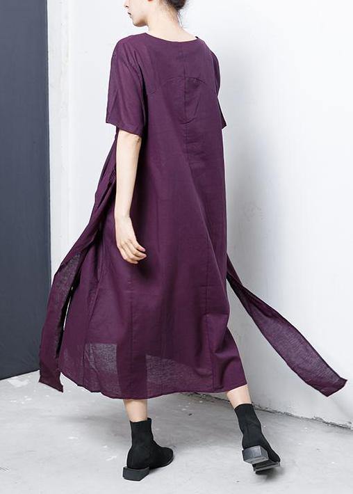 Women cotton Tunics Fine Lacing And Drawstring Solid Color Dress - SooLinen