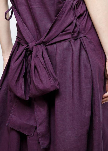 Women cotton Tunics Fine Lacing And Drawstring Solid Color Dress - SooLinen