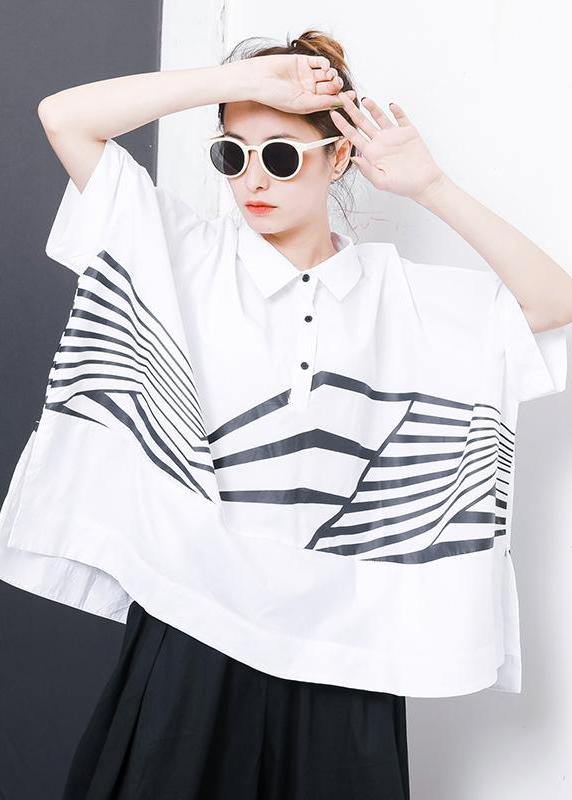 Women cotton box top Plus Size Irregular Stripes High Low Hem Casual T-Shirt - SooLinen