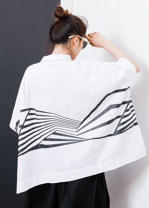 Women cotton box top Plus Size Irregular Stripes High Low Hem Casual T-Shirt - SooLinen