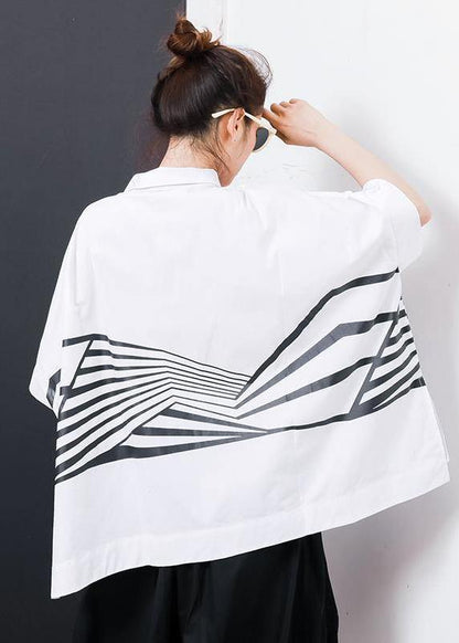 Women cotton box top Plus Size Irregular Stripes High Low Hem Casual T-Shirt - SooLinen