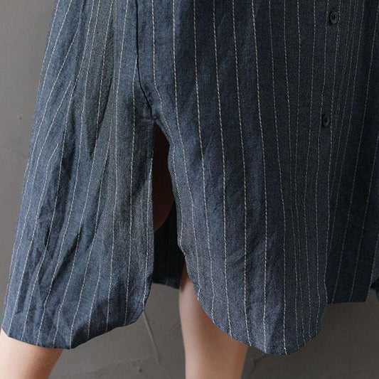 Damen-Outfit aus Baumwollleinen in Übergröße, lockeres Hemdkleid mit unregelmäßigem Saum und Streifen