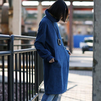 Frauen baumwolle quilten kleidung boutique high neck Sleeve schwarz Kunst Kleid frühling