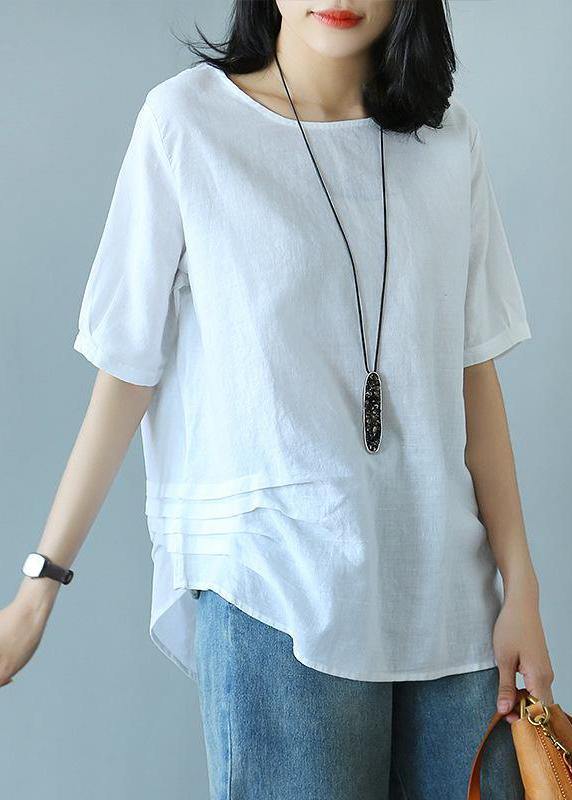 Women cotton shirts women Vintage Summer Cotton red Solid Literary Half Sleeve T-shirt - SooLinen