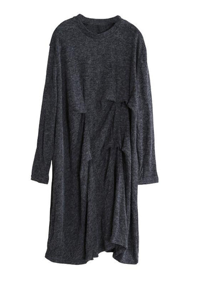 Women dark gray Cotton tunic dresses metric Cinched Art Dress - SooLinen