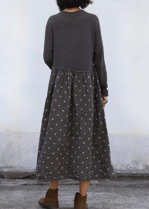 Women dark gray Sweater dress outfit Beautiful big hem DIY patchwork knit dresses - SooLinen