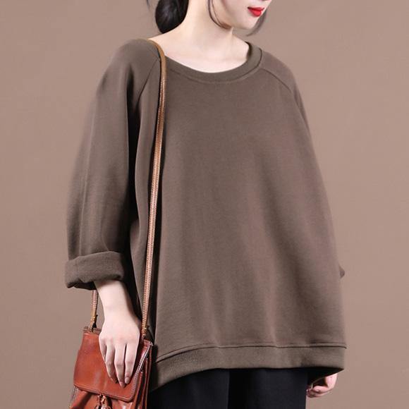 Women dark gray clothes For Women o neck Art fall tops - SooLinen