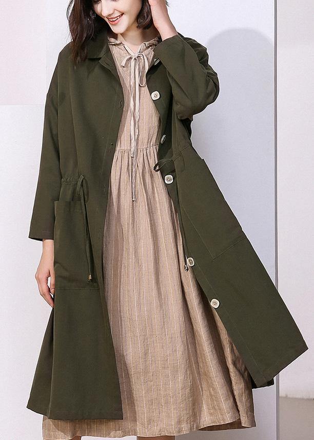 Women drawstring fine spring clothes dark green baggy women coats - SooLinen