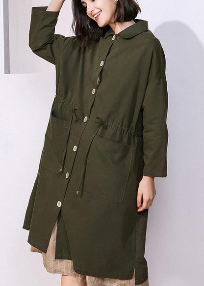 Women drawstring fine spring clothes dark green baggy women coats - SooLinen