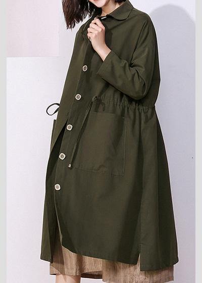 Women drawstring fine spring clothes dark green baggy women coats - SooLinen