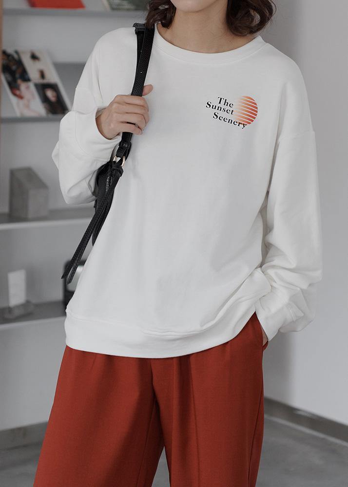 Women fall cotton o neck Long Shirts Fabrics white top - SooLinen