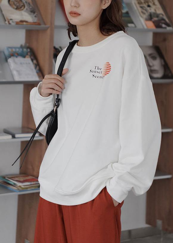 Women fall cotton o neck Long Shirts Fabrics white top - SooLinen