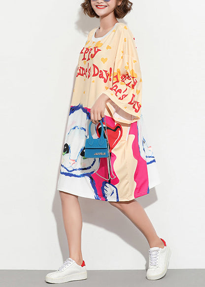 Damen florale Baumwolltunika, tailliert, O-Ausschnitt, Baggy-Tunika, Sommerkleid